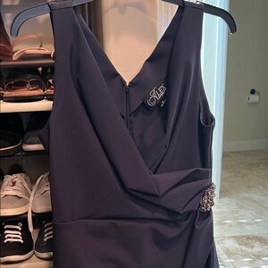 Alex Evenings Asymmetrical Navy Dress with Embellishment